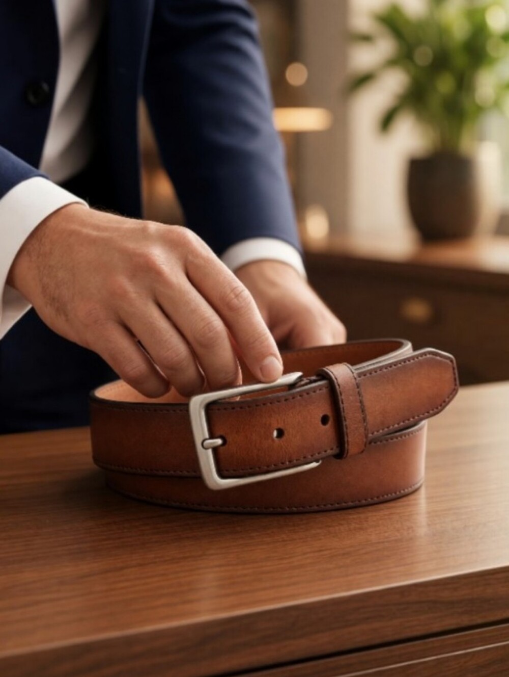 Fossil Griffin Leather Belt - Rich Cognac